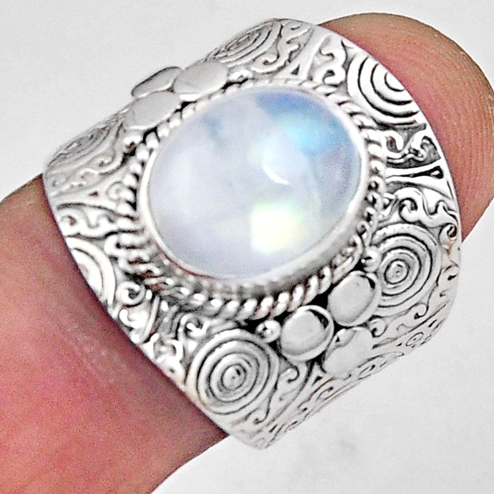 5.18cts natural rainbow moonstone 925 silver solitaire ring size 7.5 p89451