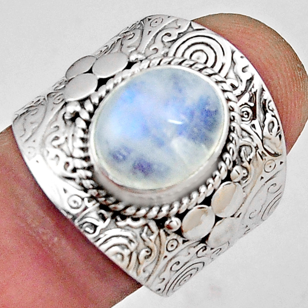 5.34cts natural rainbow moonstone 925 silver solitaire ring size 8 p89455