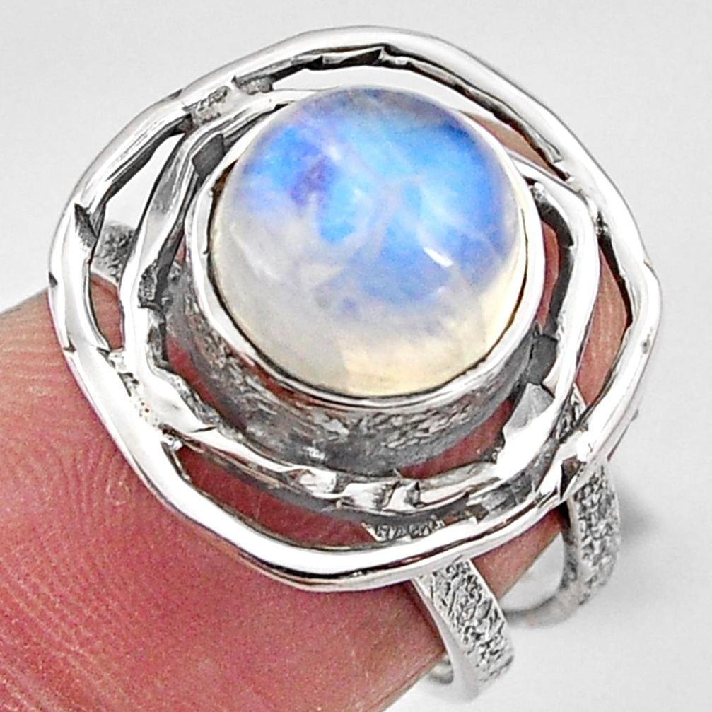 5.08cts natural rainbow moonstone 925 silver solitaire ring size 6 p91055