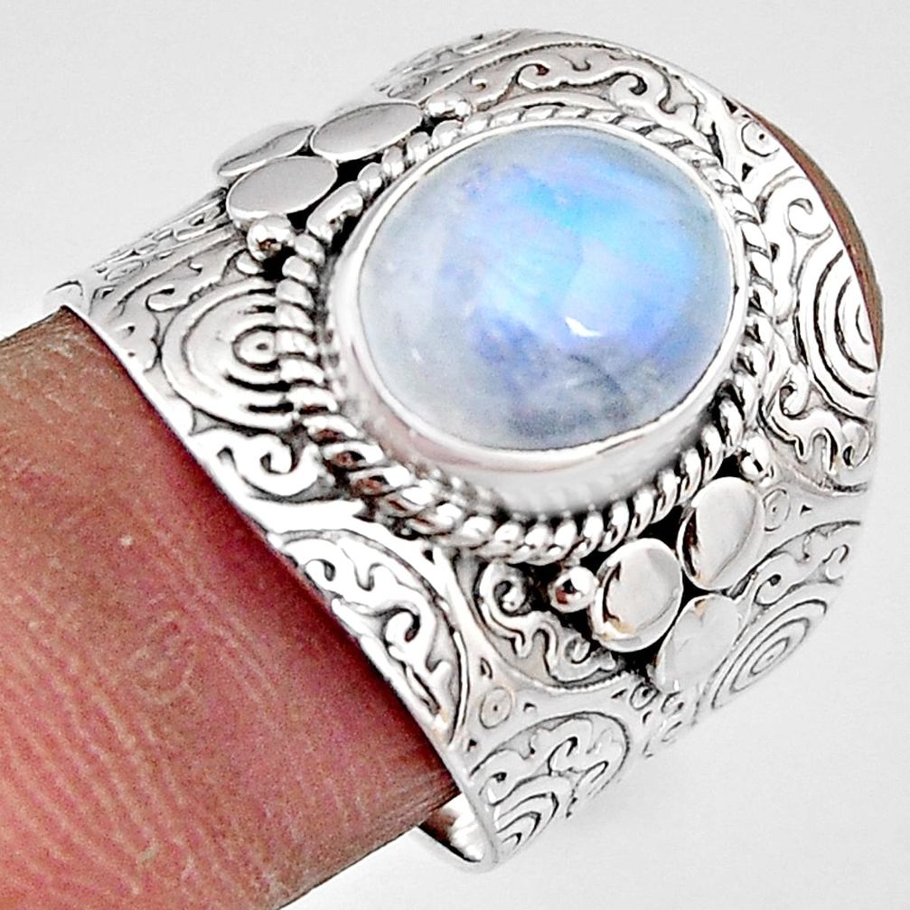 5.35cts natural rainbow moonstone 925 silver solitaire ring size 8.5 p91088