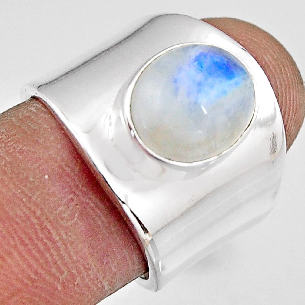 5.28cts natural rainbow moonstone 925 silver solitaire ring size 6.5 p91090