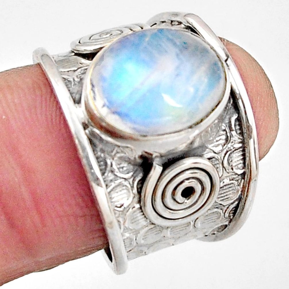 5.38cts natural rainbow moonstone 925 silver solitaire ring size 7 p91213