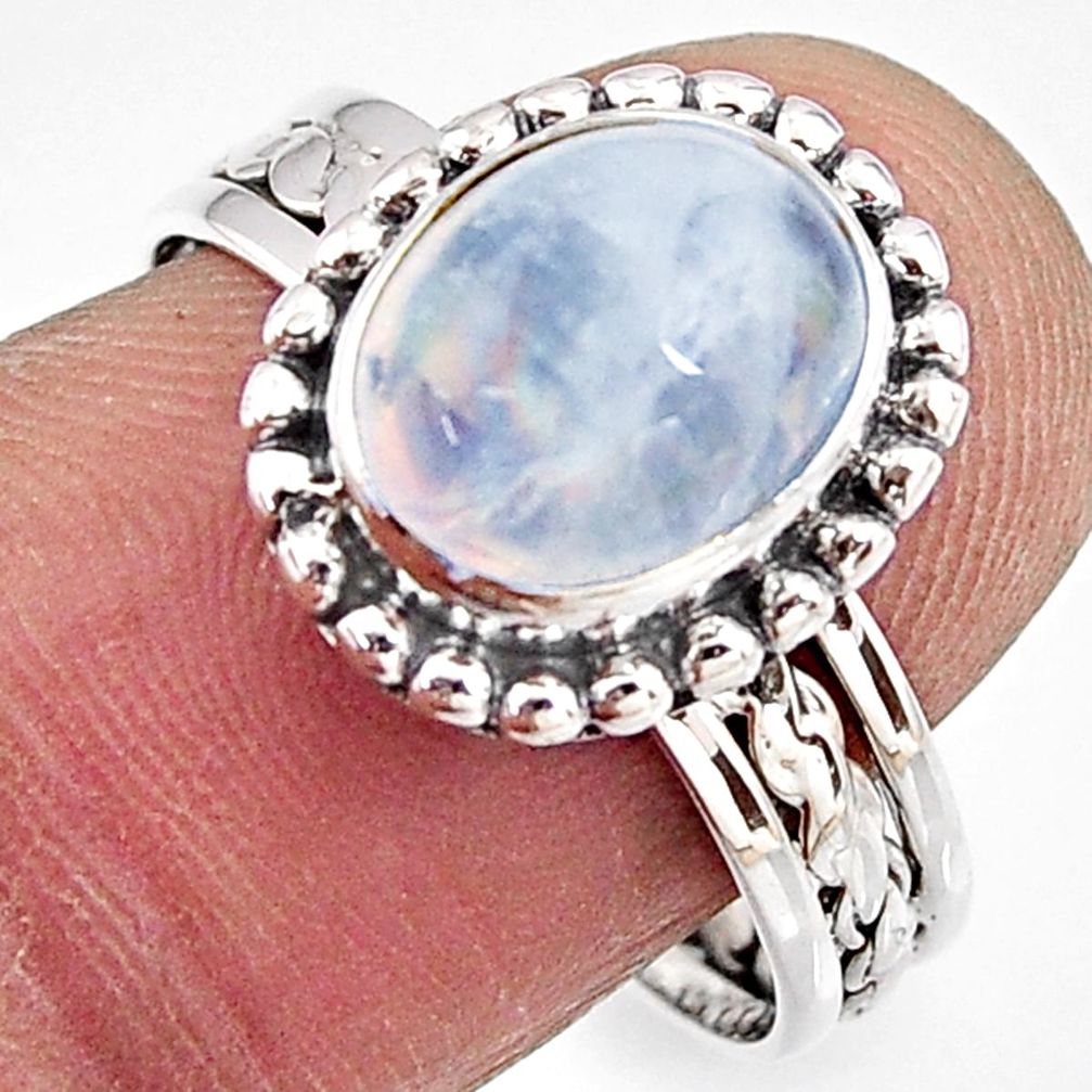 4.23cts natural rainbow moonstone 925 silver solitaire ring size 9 p91239