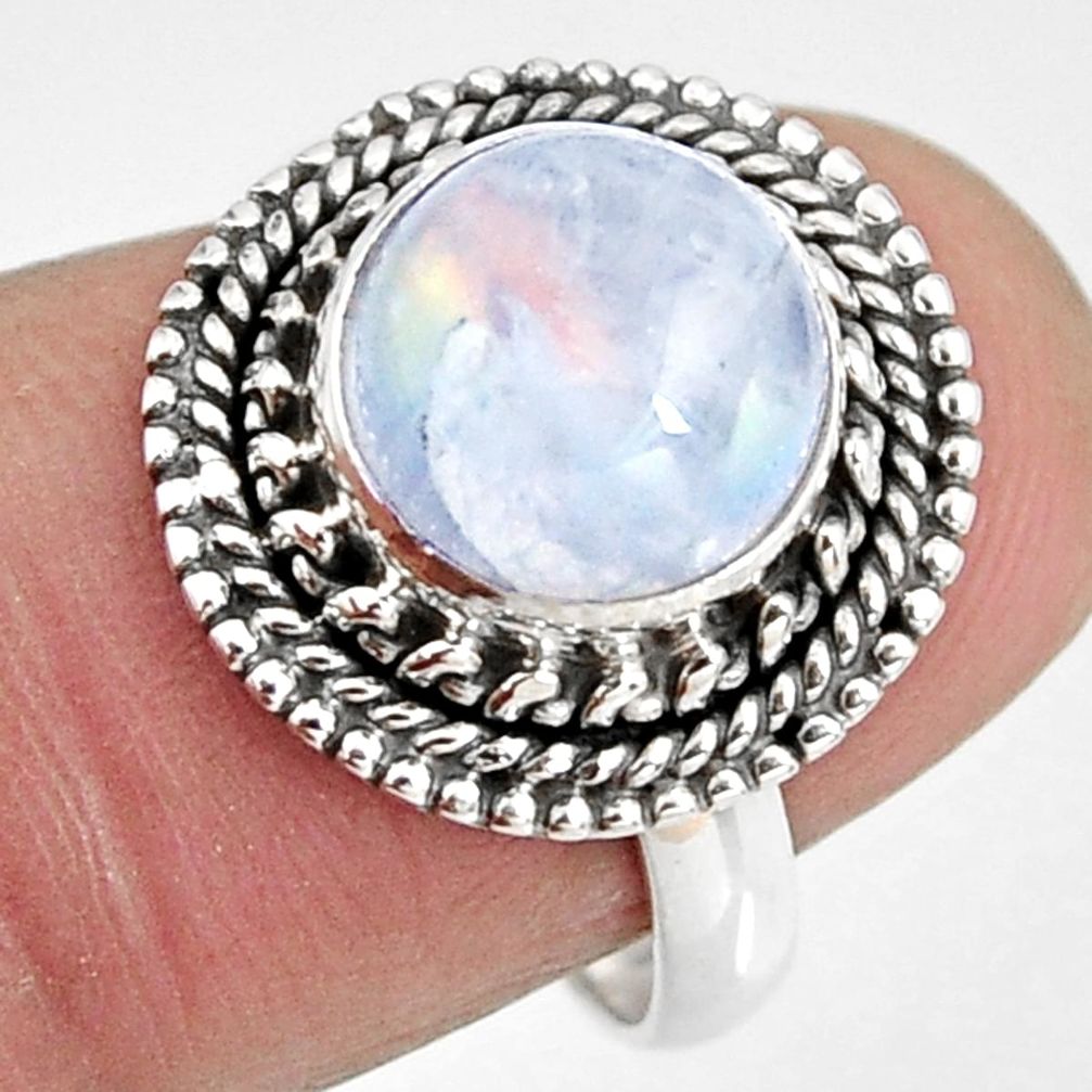 4.69cts natural rainbow moonstone 925 silver solitaire ring size 7 p92262