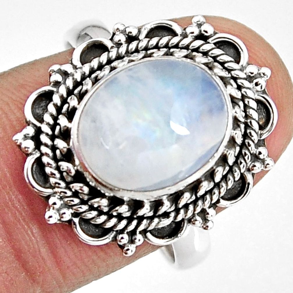 5.38cts natural rainbow moonstone 925 silver solitaire ring size 8.5 p92266