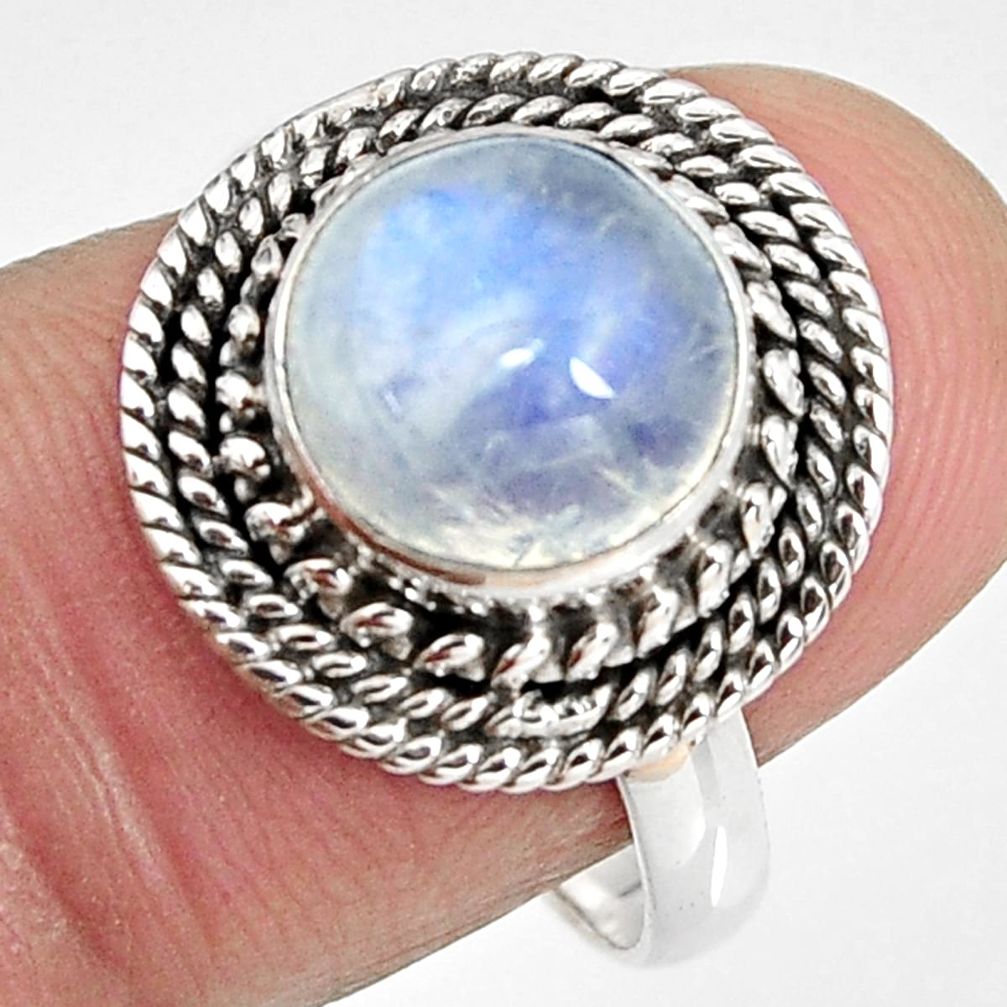 4.69cts natural rainbow moonstone 925 silver solitaire ring size 8 p92269