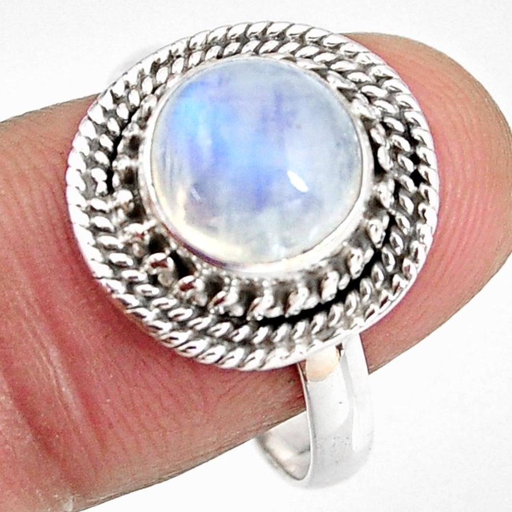 4.92cts natural rainbow moonstone 925 silver solitaire ring size 9 p92273