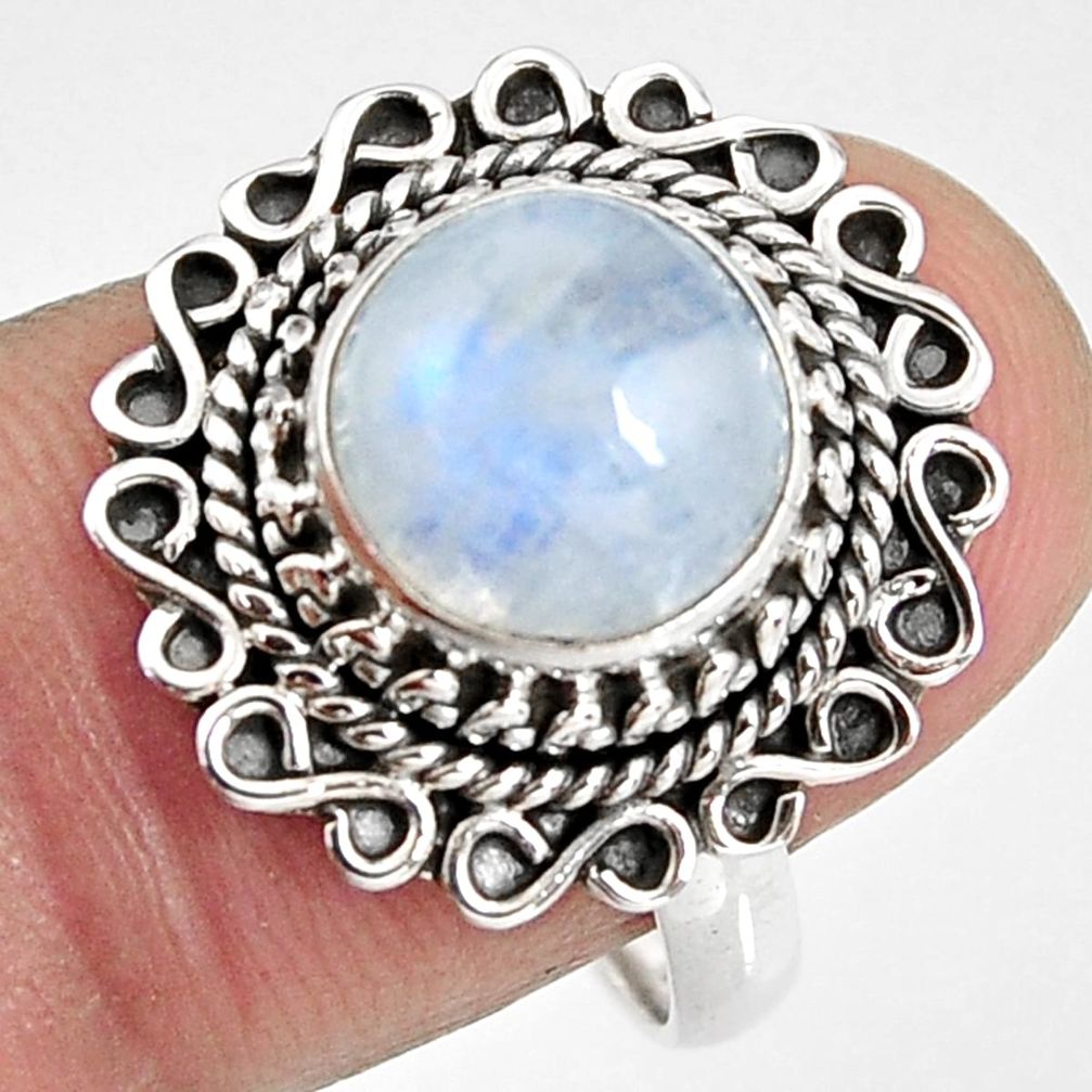4.92cts natural rainbow moonstone 925 silver solitaire ring size 8.5 p92276