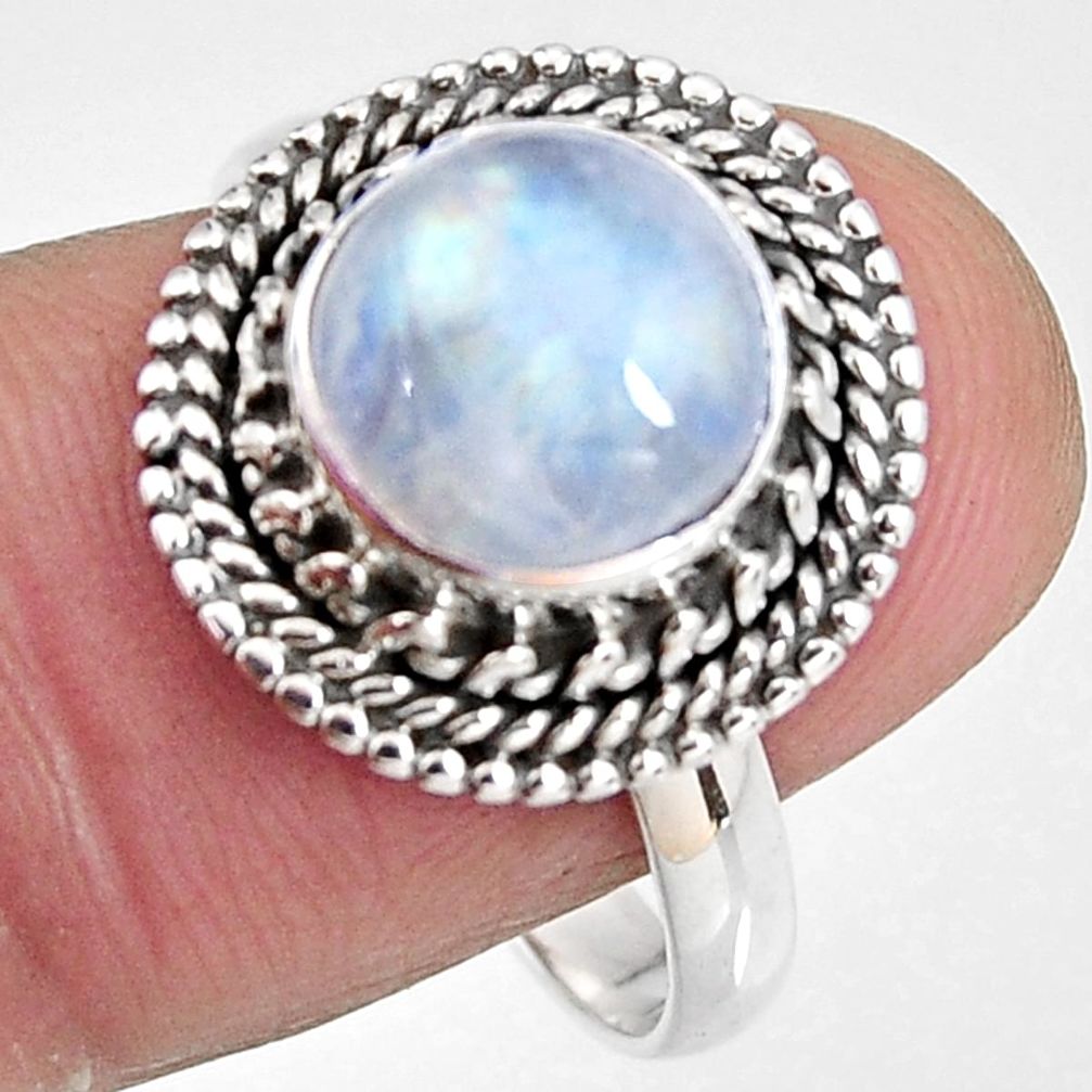 4.93cts natural rainbow moonstone 925 silver solitaire ring size 9 p92279