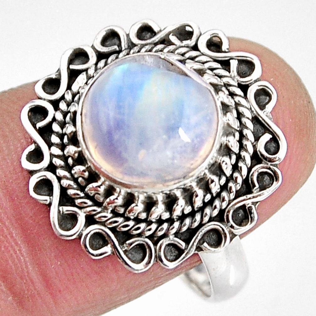 4.69cts natural rainbow moonstone 925 silver solitaire ring size 8 p92281