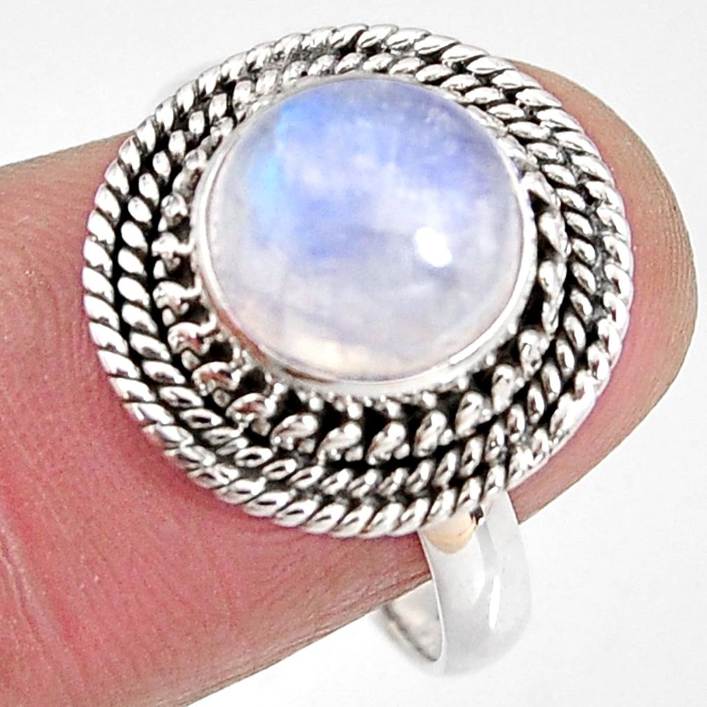 4.93cts natural rainbow moonstone 925 silver solitaire ring size 8 p92282