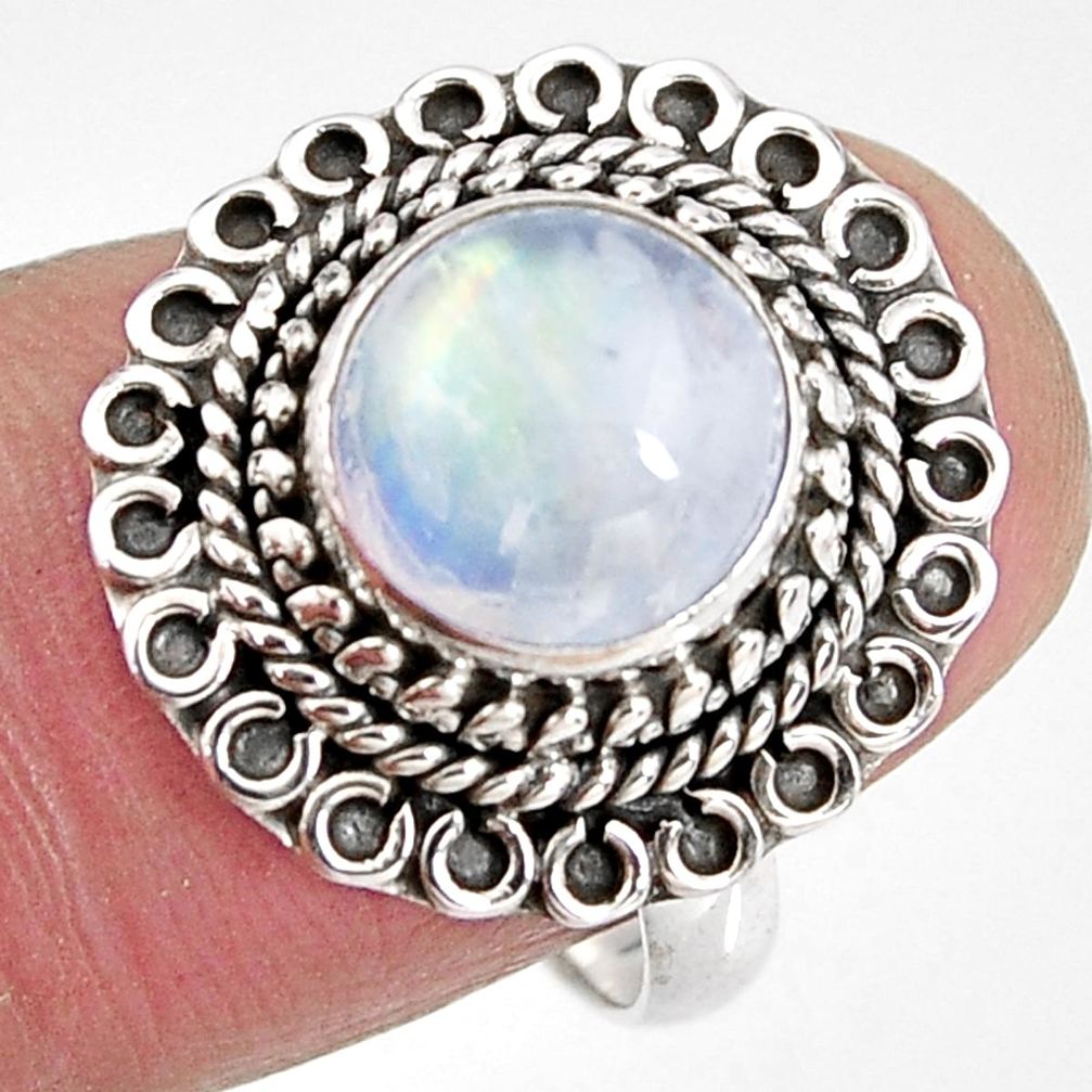 4.70cts natural rainbow moonstone 925 silver solitaire ring size 7 p92285