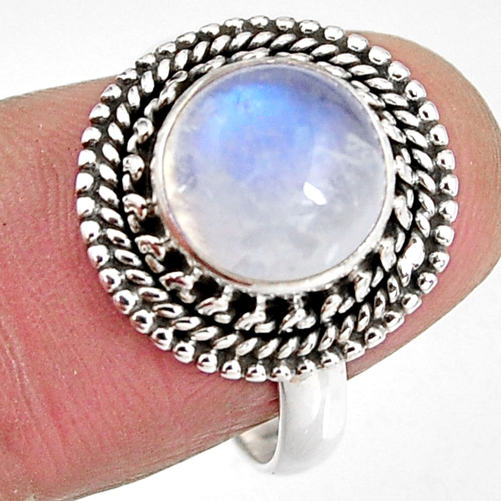5.04cts natural rainbow moonstone 925 silver solitaire ring size 7.5 p92292