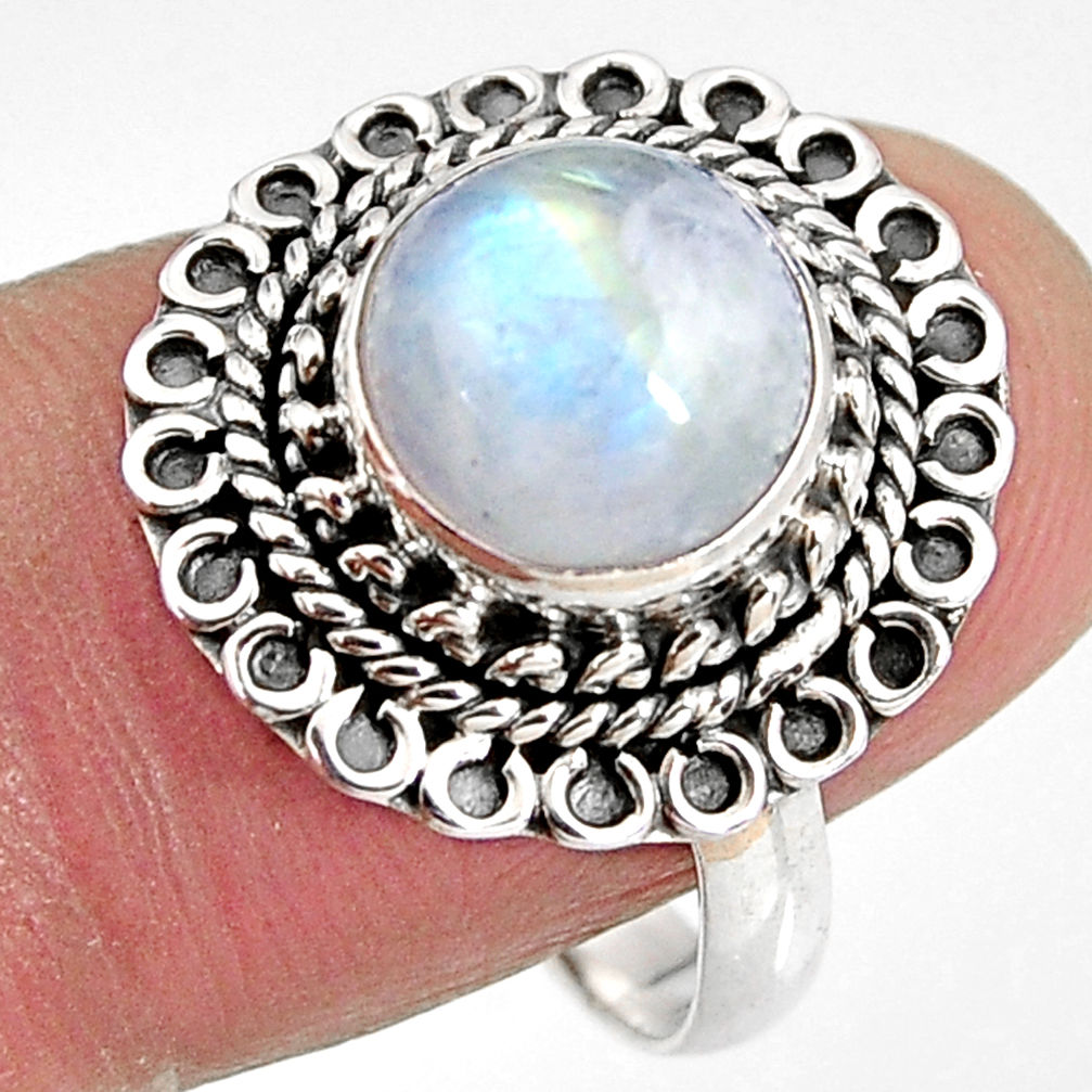 4.87cts natural rainbow moonstone 925 silver solitaire ring size 8.5 p92294