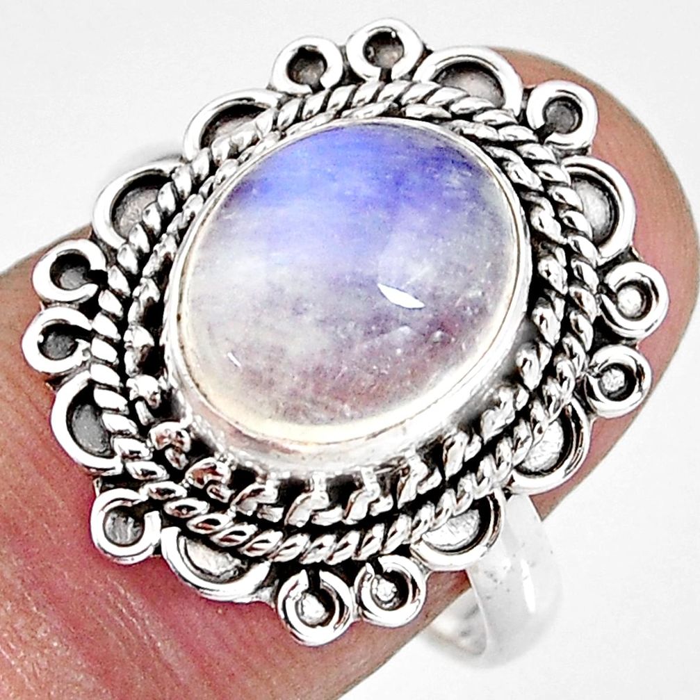 5.16cts natural rainbow moonstone 925 silver solitaire ring size 8 p92321