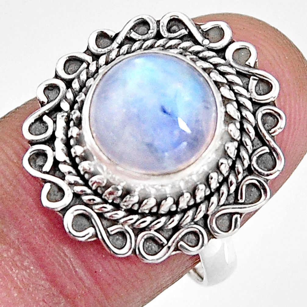 4.69cts natural rainbow moonstone 925 silver solitaire ring size 6.5 p92341