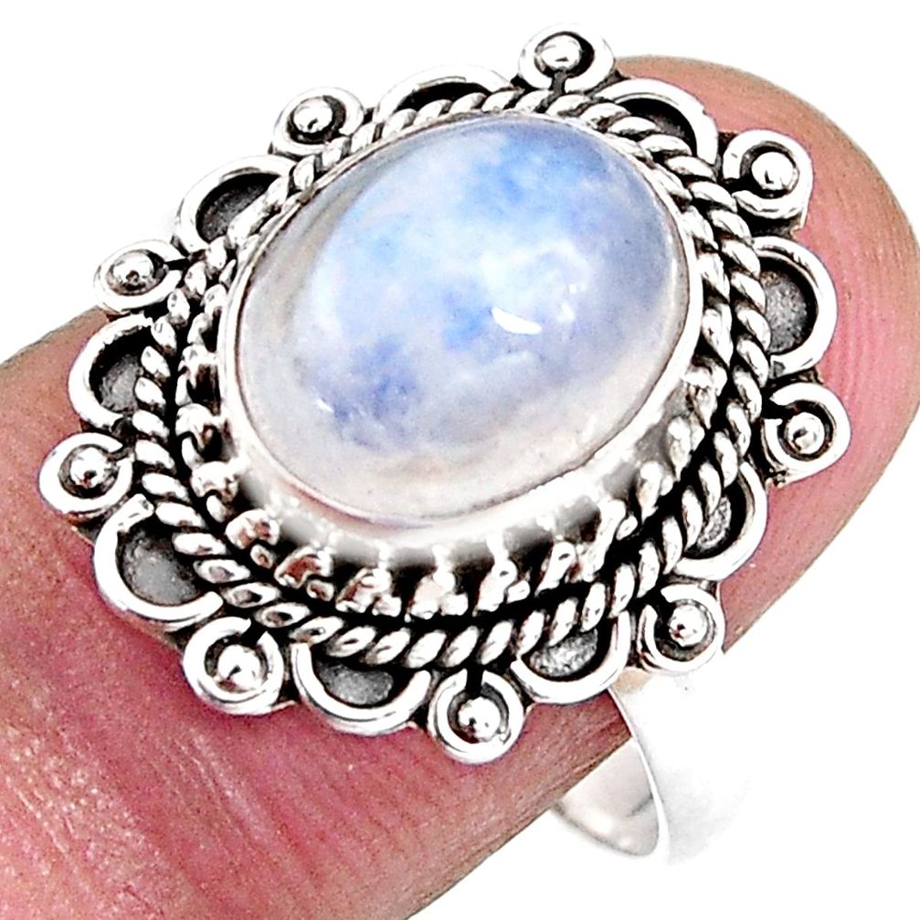 5.27cts natural rainbow moonstone 925 silver solitaire ring size 9 p92556