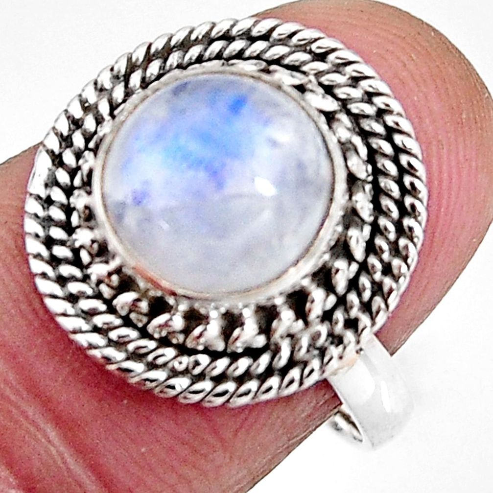 4.42cts natural rainbow moonstone 925 silver solitaire ring size 7 p92557