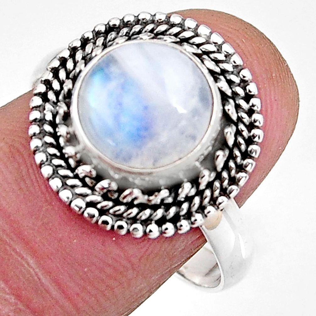 4.66cts natural rainbow moonstone 925 silver solitaire ring size 8.5 p92559