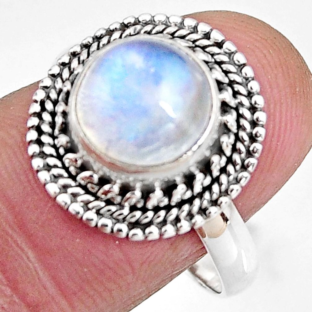 4.69cts natural rainbow moonstone 925 silver solitaire ring size 8.5 p92560