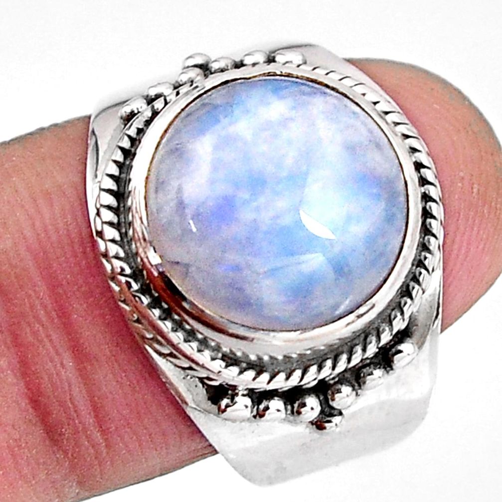 7.51cts natural rainbow moonstone 925 silver solitaire ring size 9 p92669