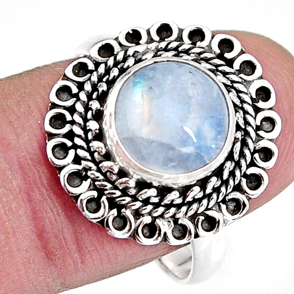 4.82cts natural rainbow moonstone 925 silver solitaire ring size 9 p92694