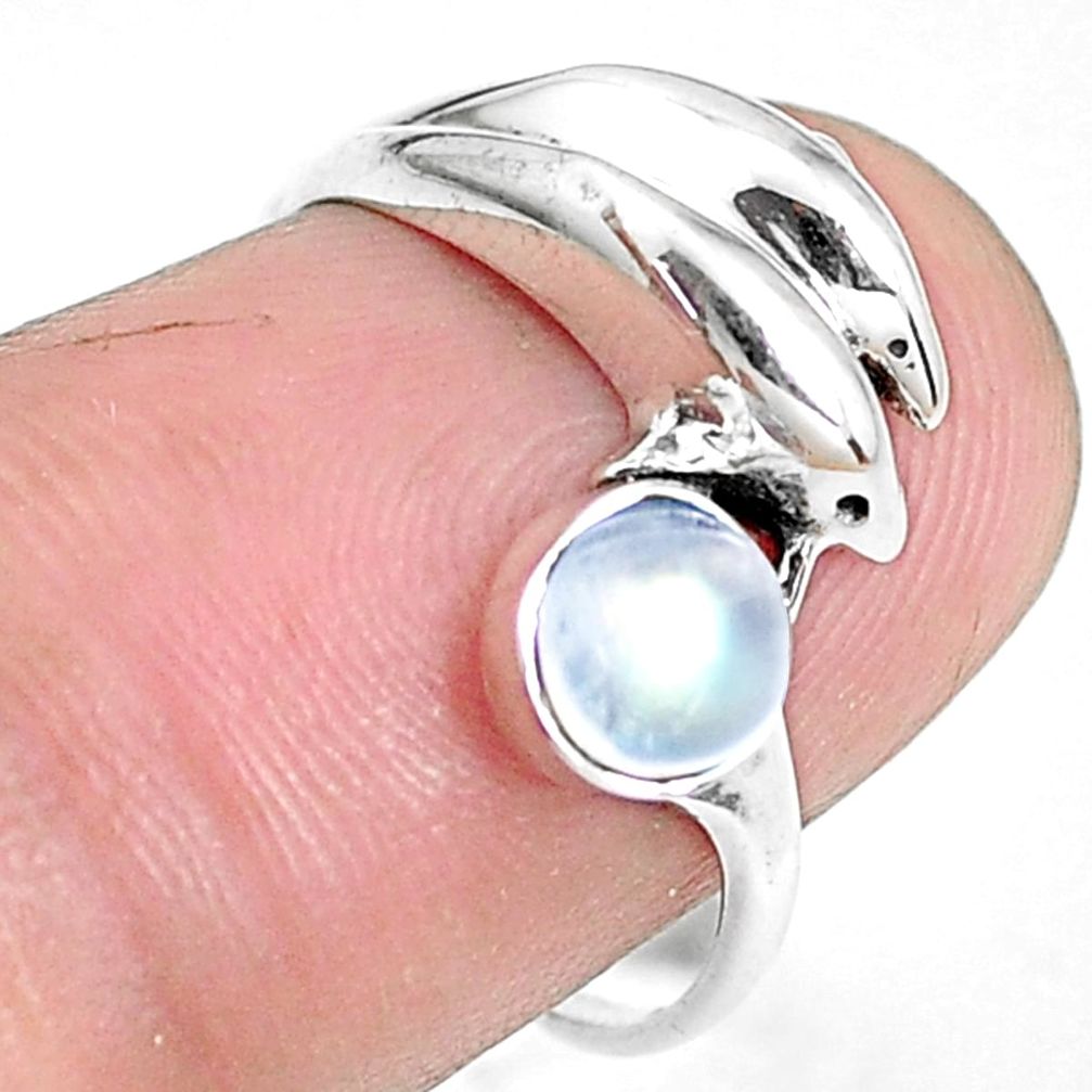 0.80cts natural rainbow moonstone 925 sterling silver dolphin ring size 7 p39200
