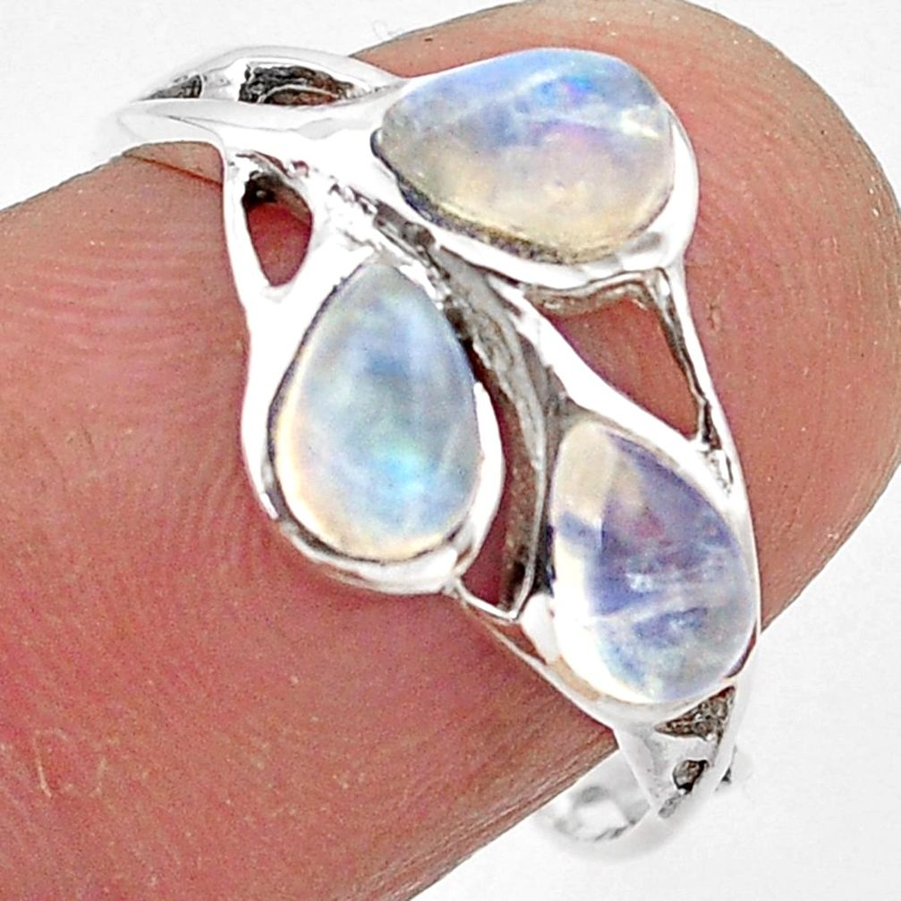 2.93cts natural rainbow moonstone 925 sterling silver ring size 7.5 p83439