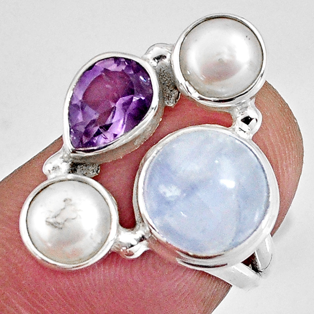 8.05cts natural rainbow moonstone amethyst 925 silver ring size 5 p90645