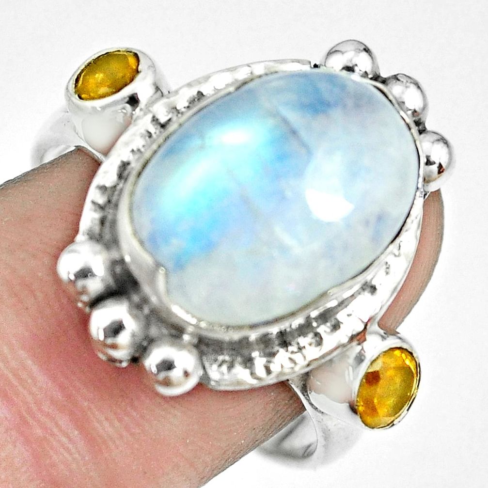 7.98cts natural rainbow moonstone citrine 925 sterling silver ring size 9 p69920