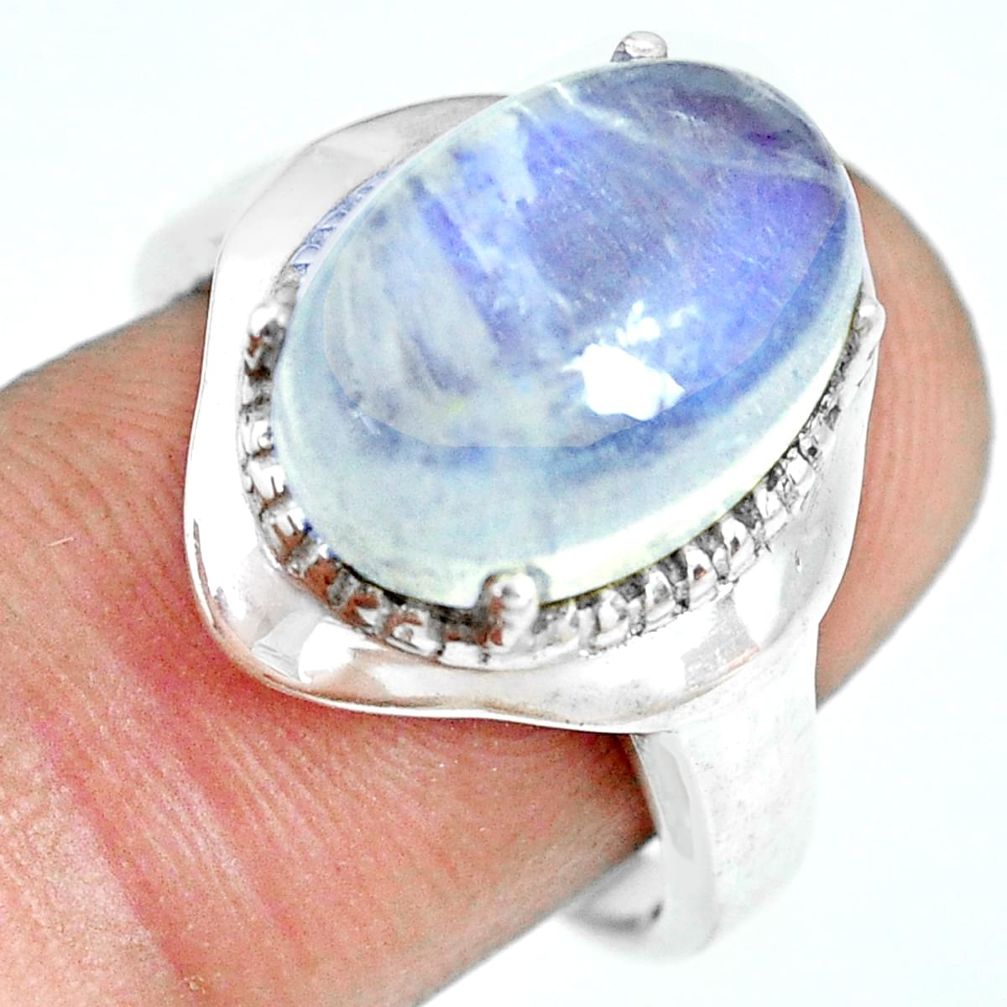 6.56cts natural rainbow moonstone oval 925 silver solitaire ring size 8 p69960