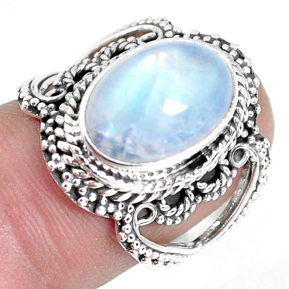 5.01cts natural rainbow moonstone oval 925 sterling silver ring size 6.5 p45075