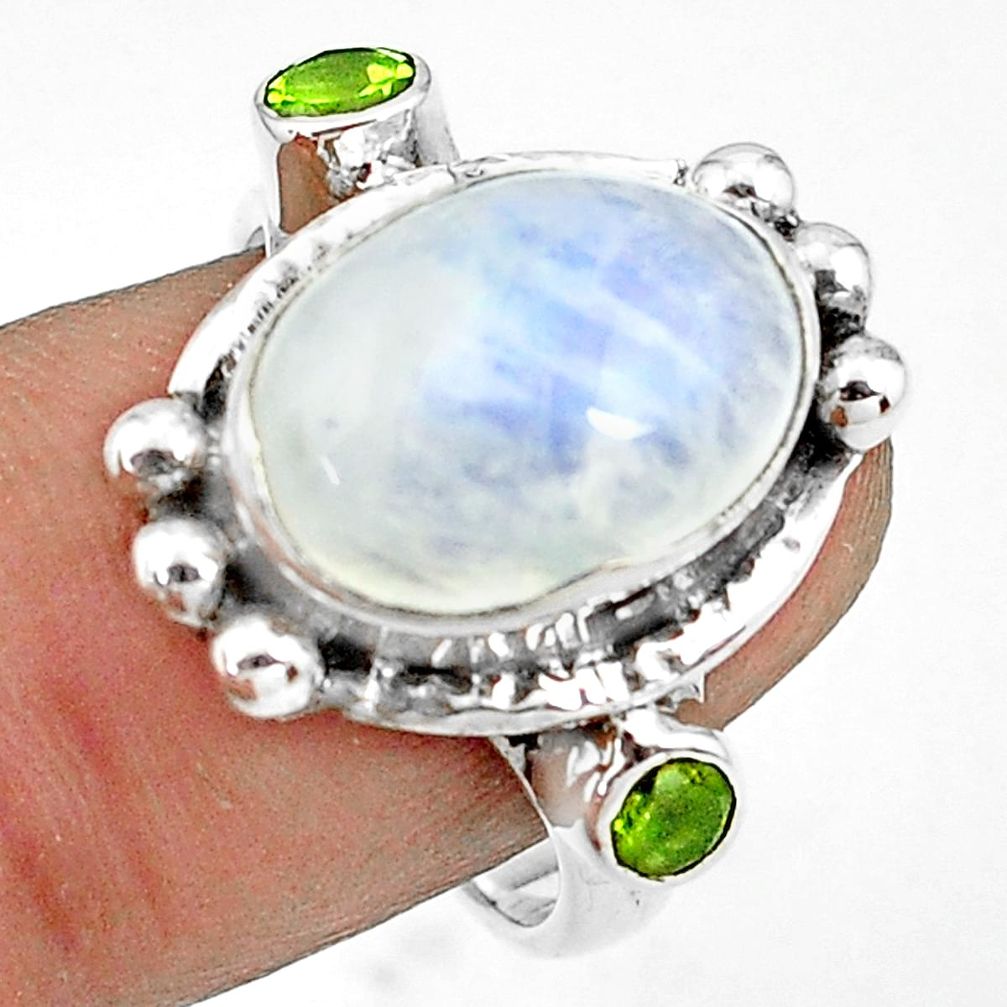 8.42cts natural rainbow moonstone peridot 925 silver ring size 8.5 p79015