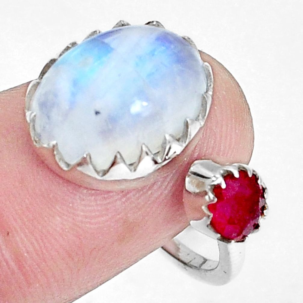 7.24cts natural rainbow moonstone ruby 925 silver adjustable ring size 6 p33280