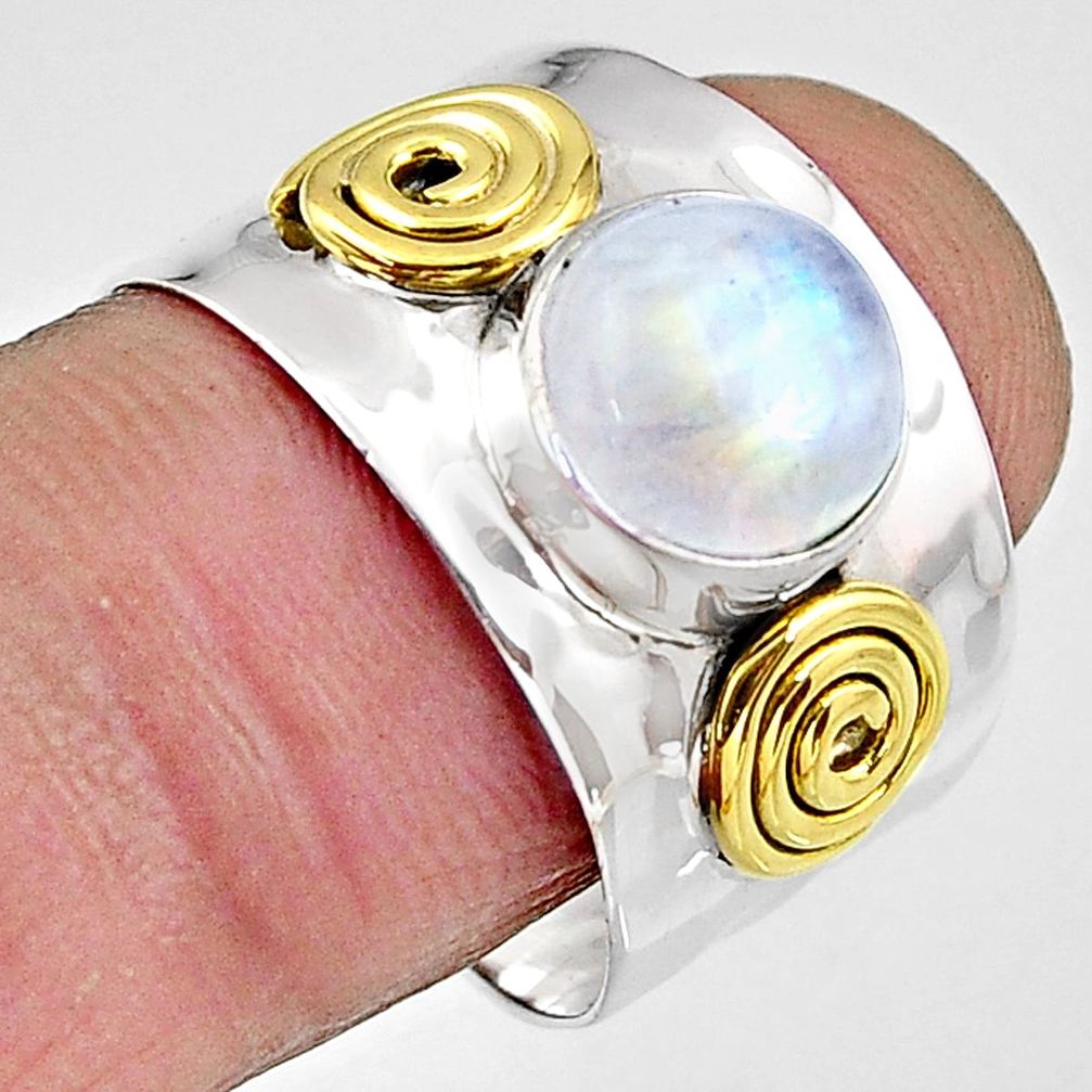3.49cts natural rainbow moonstone silver 14k gold solitaire ring size 8.5 p91140