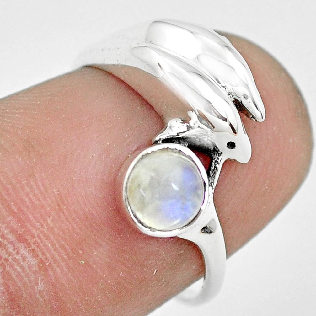 0.81cts natural rainbow moonstone silver dolphin solitaire ring size 6 p61775