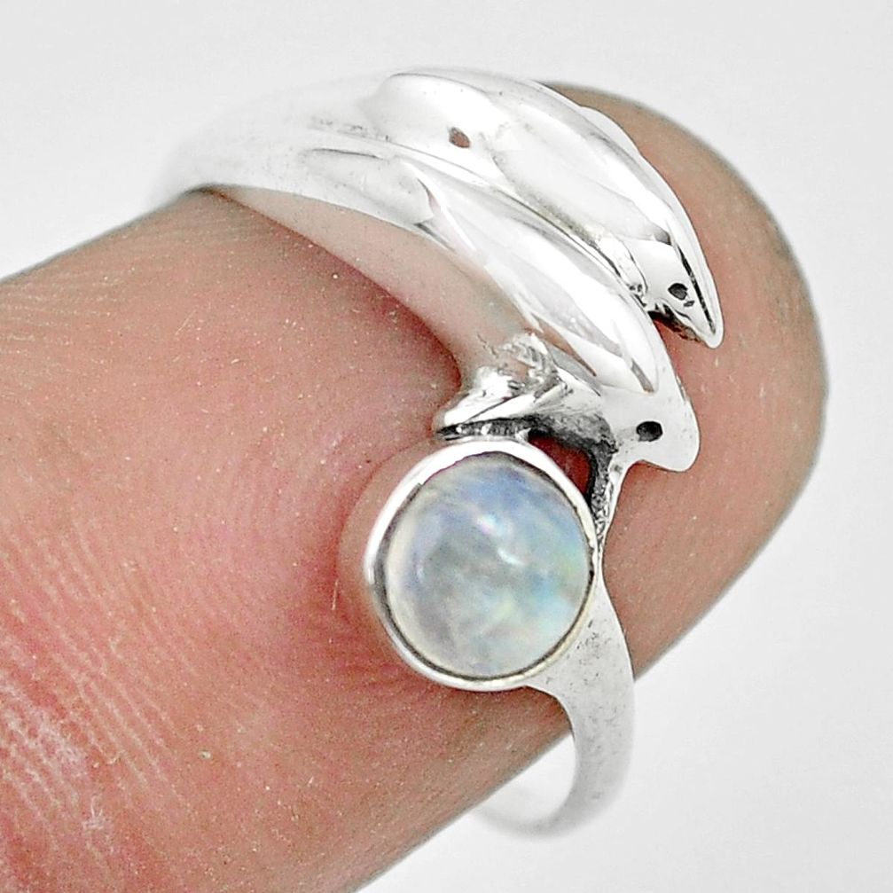 0.81cts natural rainbow moonstone silver dolphin solitaire ring size 7 p61776