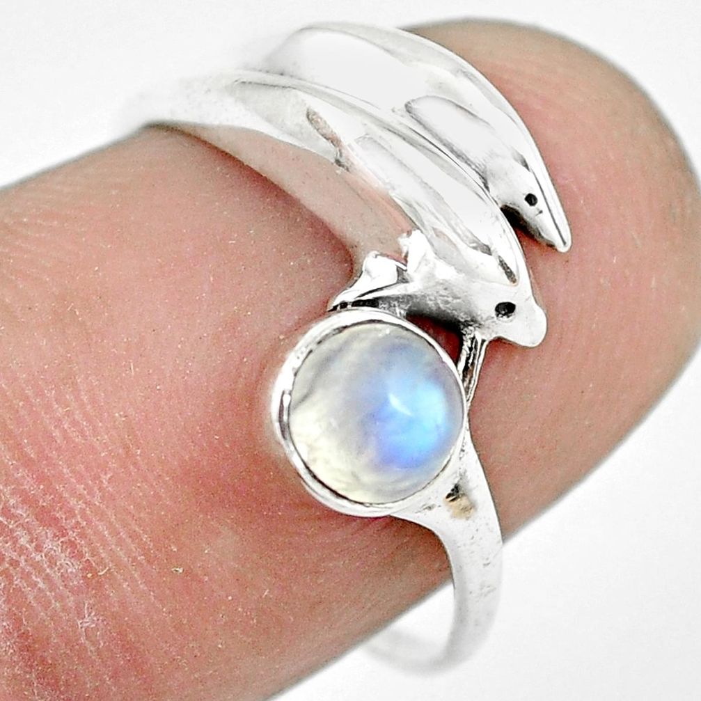 0.81cts natural rainbow moonstone silver dolphin solitaire ring size 7 p61778