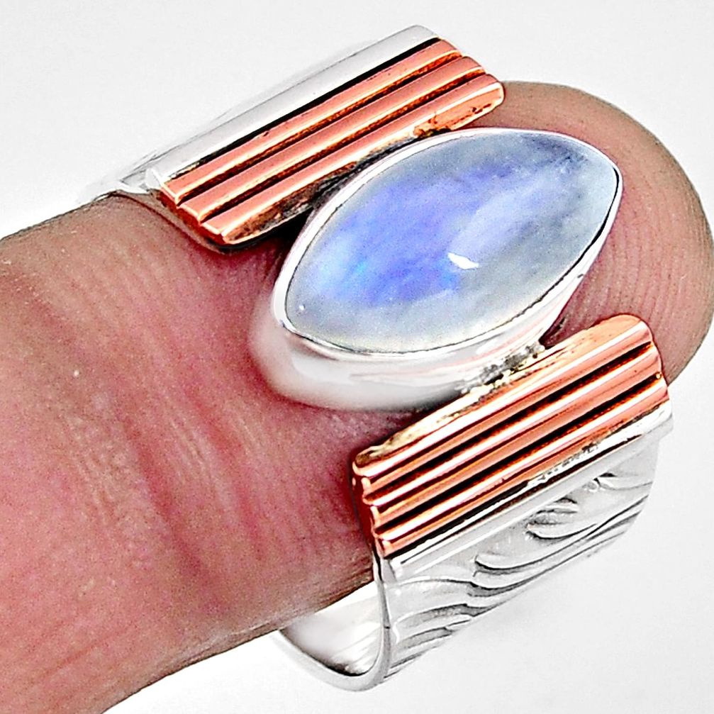 6.53cts natural rainbow moonstone silver rose gold solitaire ring size 9 p91196