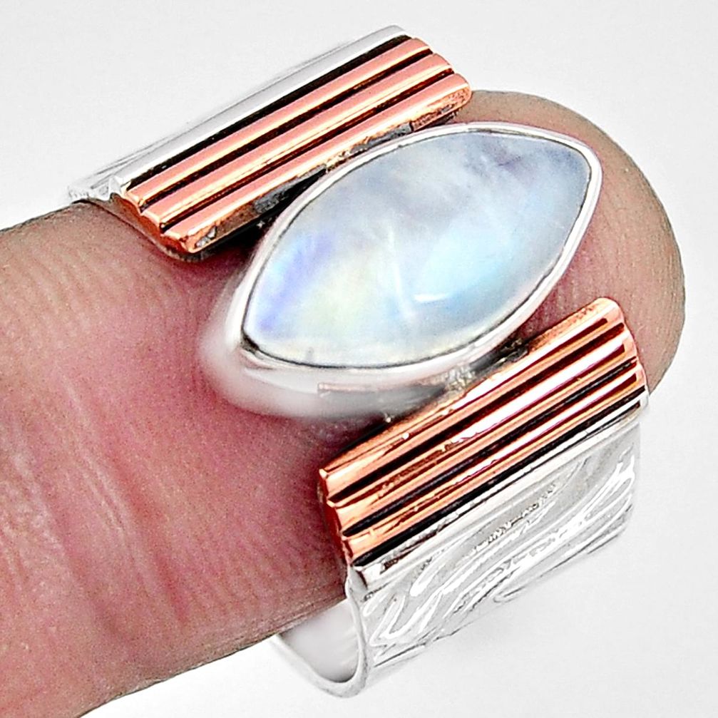 6.68cts natural rainbow moonstone silver rose gold solitaire ring size 9 p91200