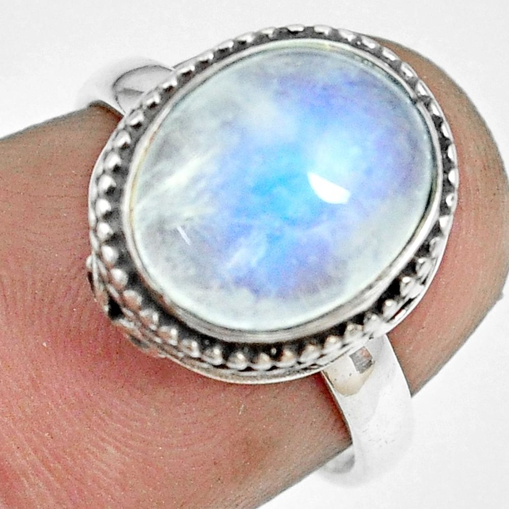 4.69cts natural rainbow moonstone silver solitaire ring jewelry size 6 p70018