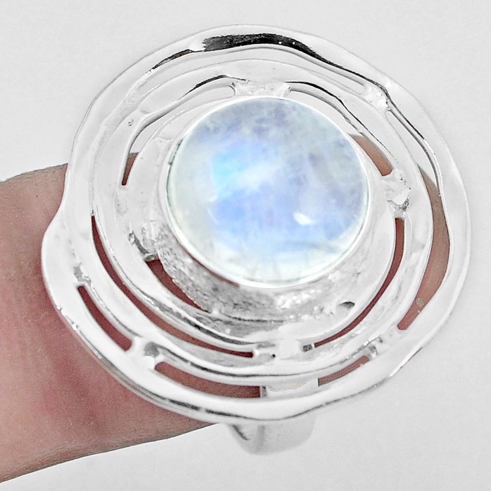 6.31cts natural rainbow moonstone sterling silver solitaire ring size 7 p48658