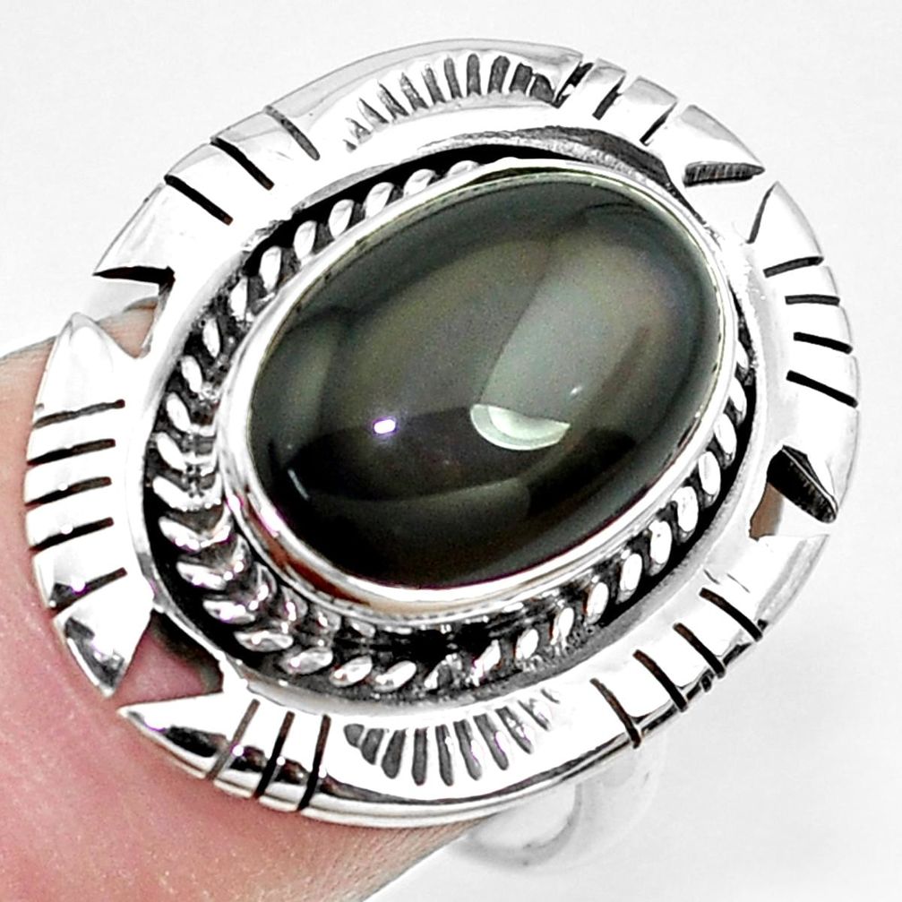 5.83cts natural rainbow obsidian eye 925 silver solitaire ring size 7.5 p42181