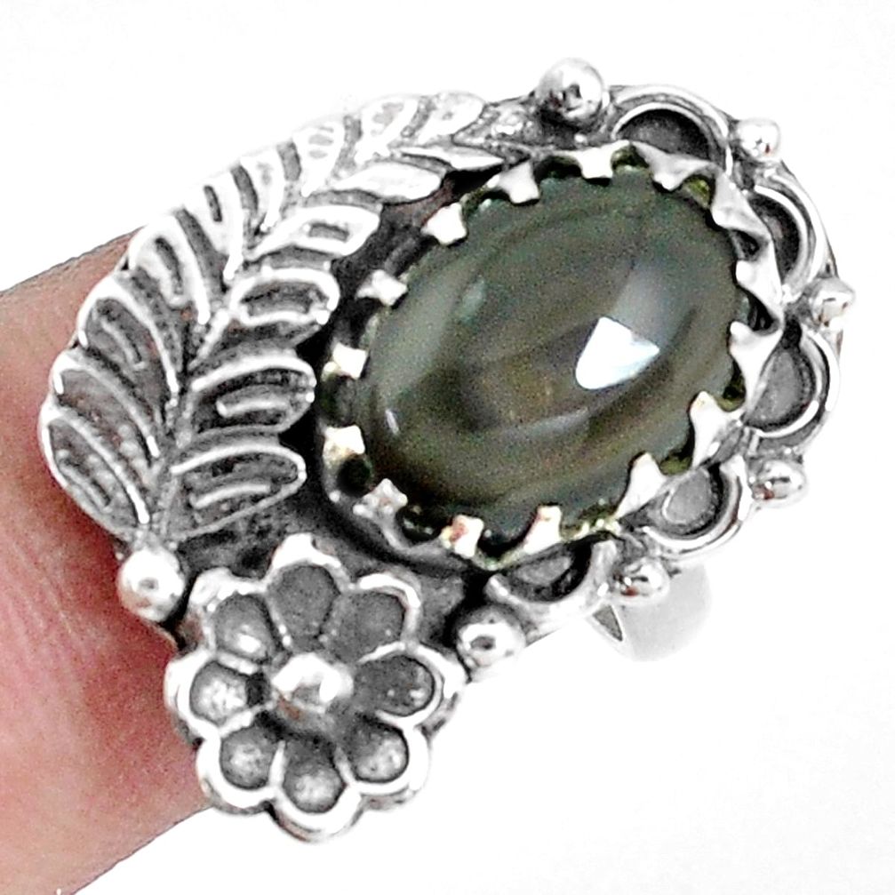 5.83cts natural rainbow obsidian eye 925 silver solitaire ring size 7 p42288