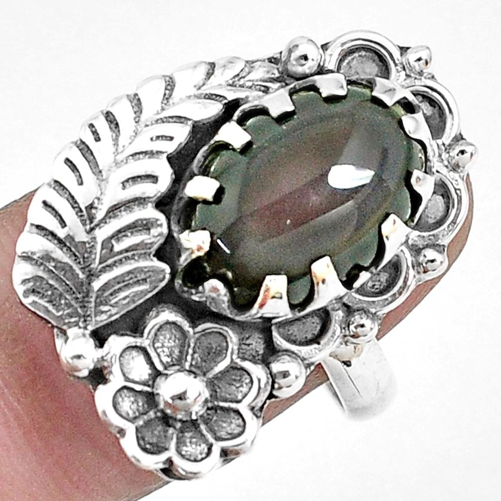 6.20cts natural rainbow obsidian eye 925 silver solitaire ring size 8 p42289