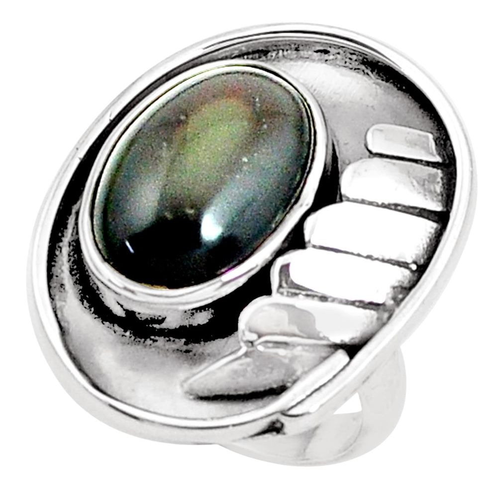 6.55cts natural rainbow obsidian eye 925 silver solitaire ring size 8 p49605