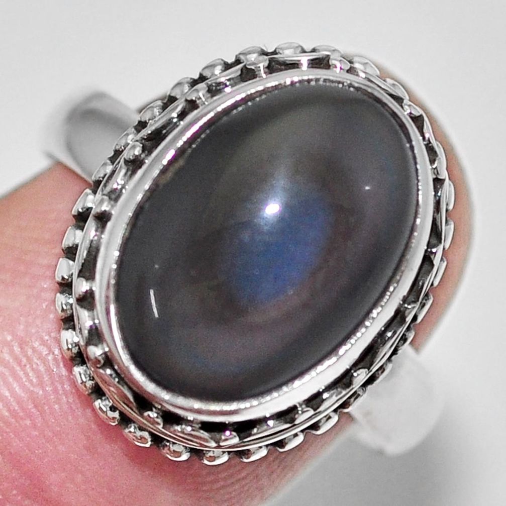 6.63cts natural rainbow obsidian eye 925 silver solitaire ring size 8 p67585