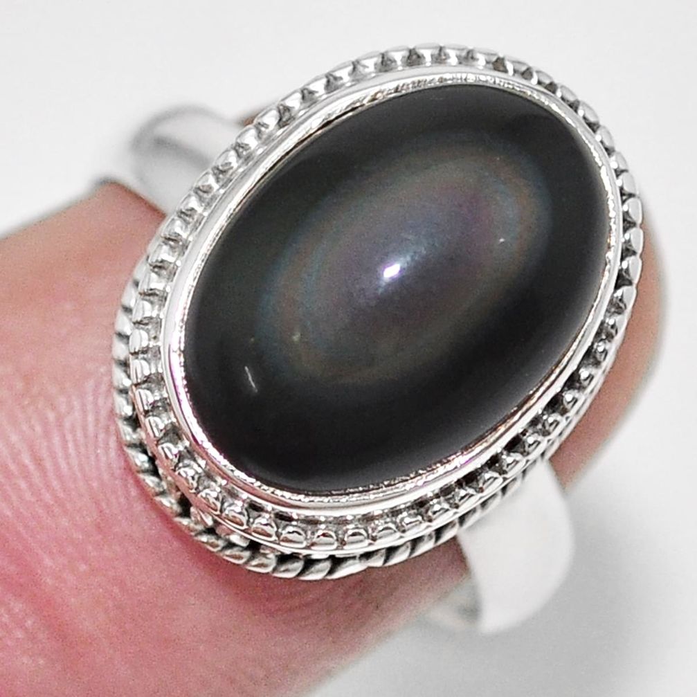 6.62cts natural rainbow obsidian eye 925 silver solitaire ring size 7 p67595