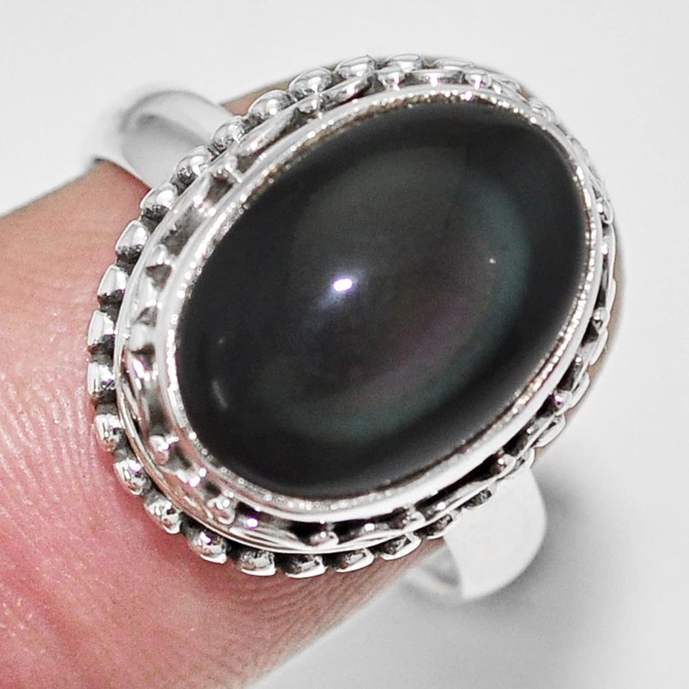 6.63cts natural rainbow obsidian eye 925 silver solitaire ring size 7.5 p67597