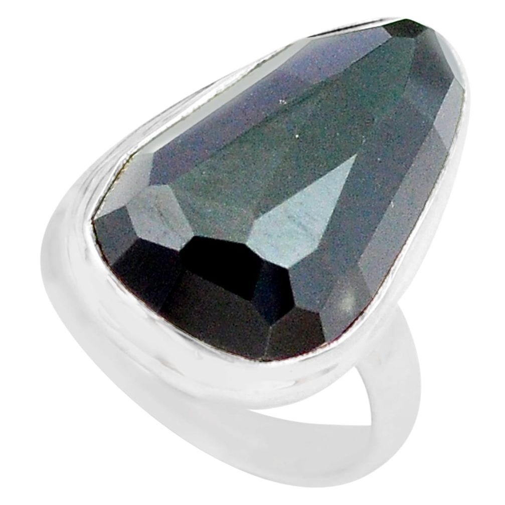 13.09cts natural rainbow obsidian eye 925 silver solitaire ring size 6 p72441